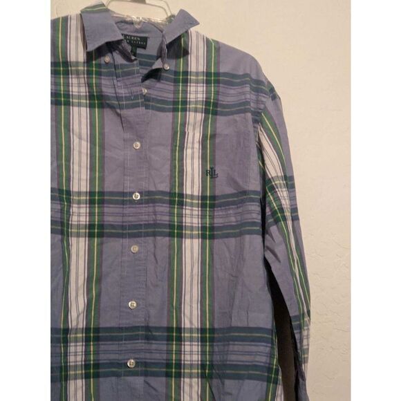 Ralph Lauren plaid, monogram, button-down shirt, size, medium ￼ - Picture 2 of 2